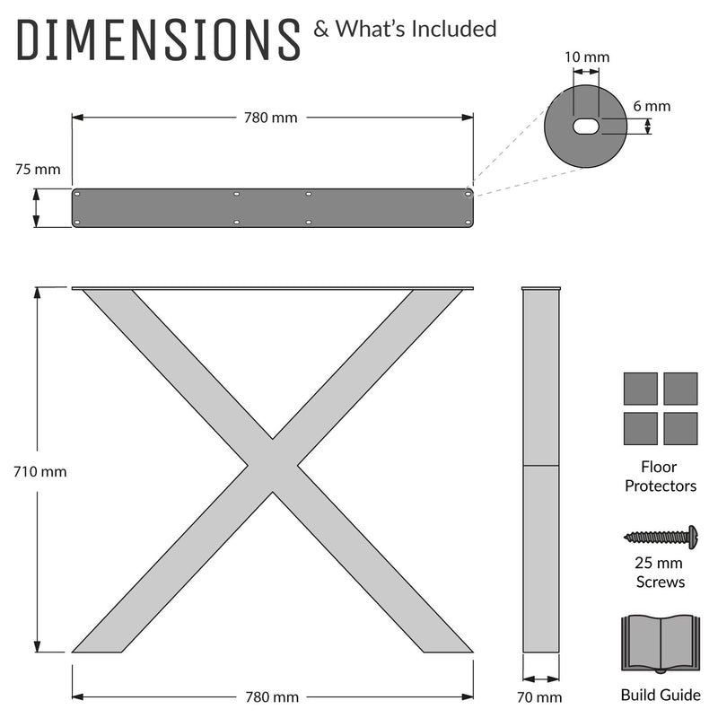 Chunky X-Frame Industrial Legs, with Outdoor Hardware Pack | 71cm Table Wide