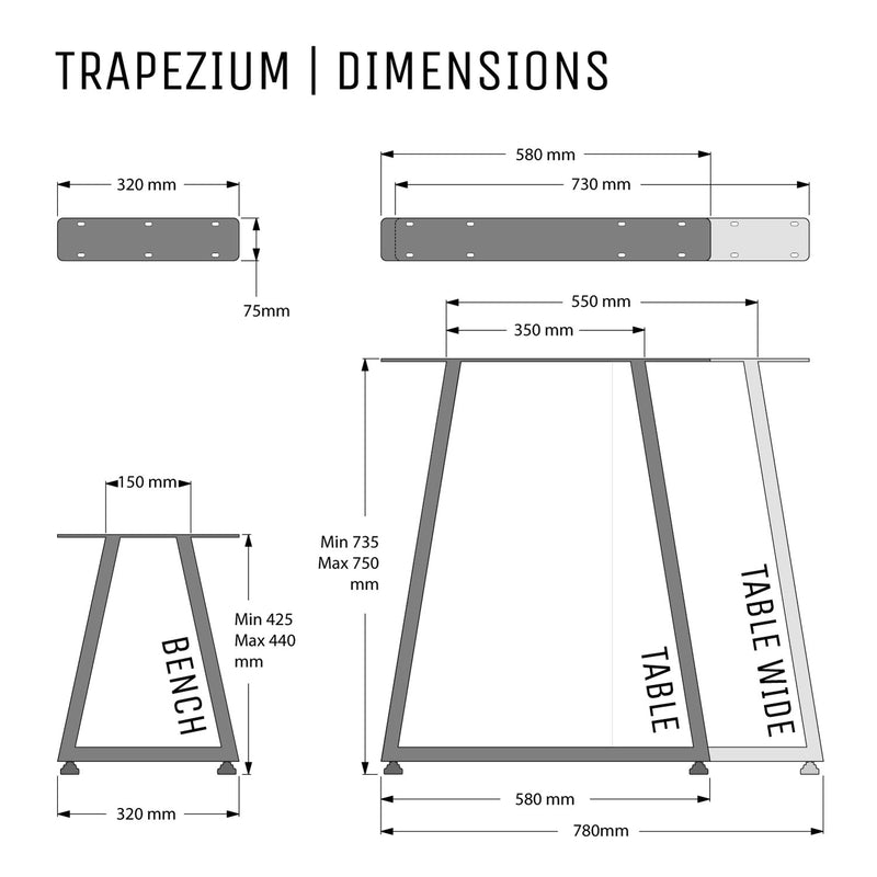 Trapezium Industrial Legs, with Outdoor Hardware Pack | 40cm Bench