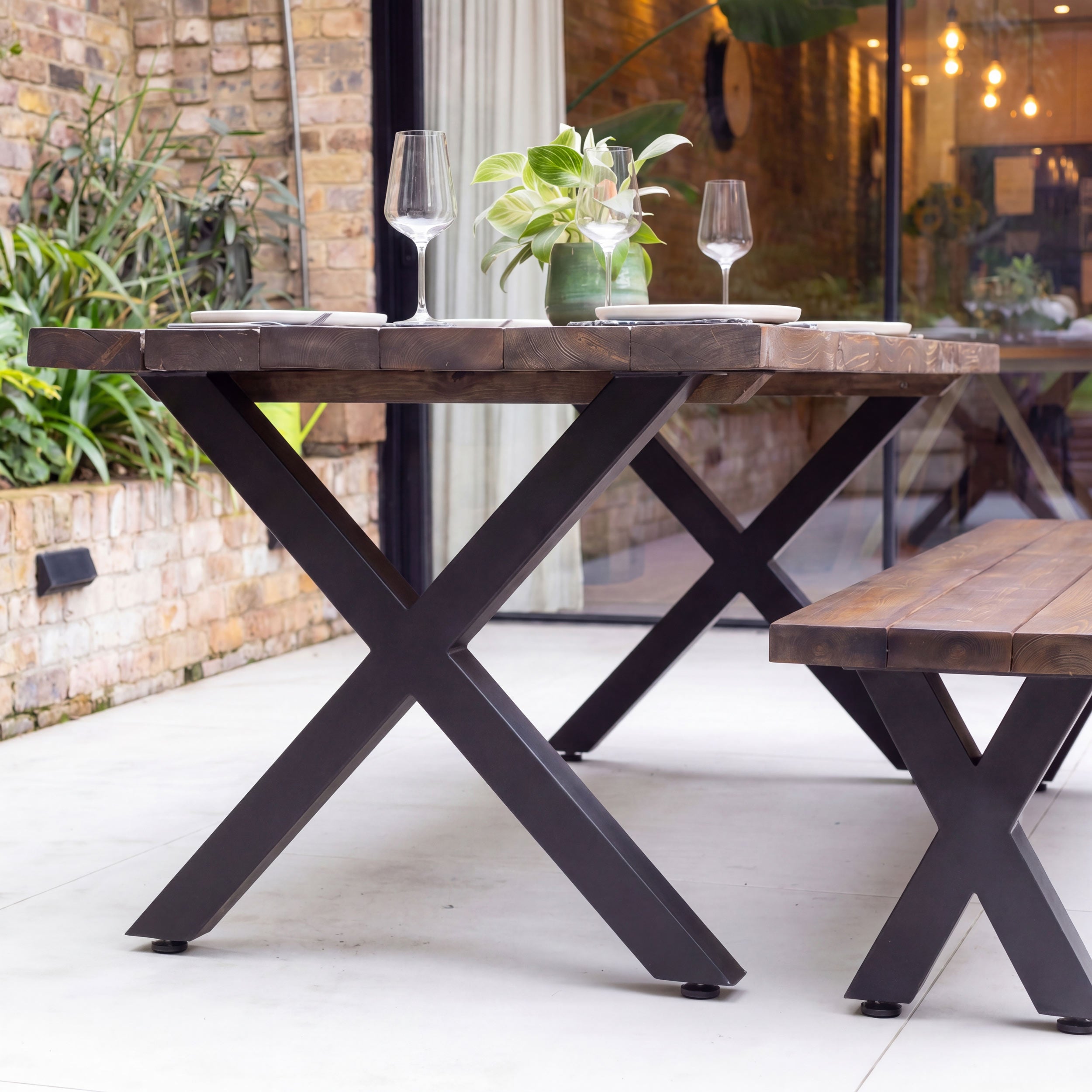 Chunky X-Frame Industrial Legs, with Outdoor Hardware Pack | 71cm Table