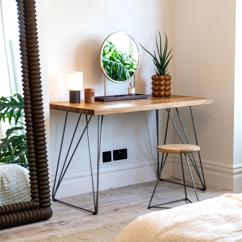 Oak Desk & Steel End Frame Hairpin Legs