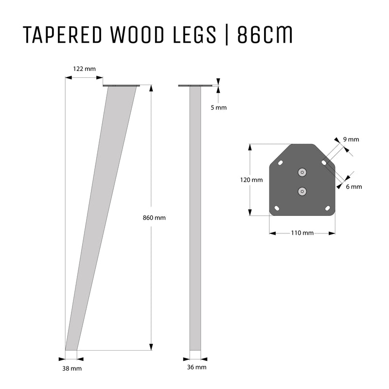 86cm Tapered Oak legs (2 Pack)