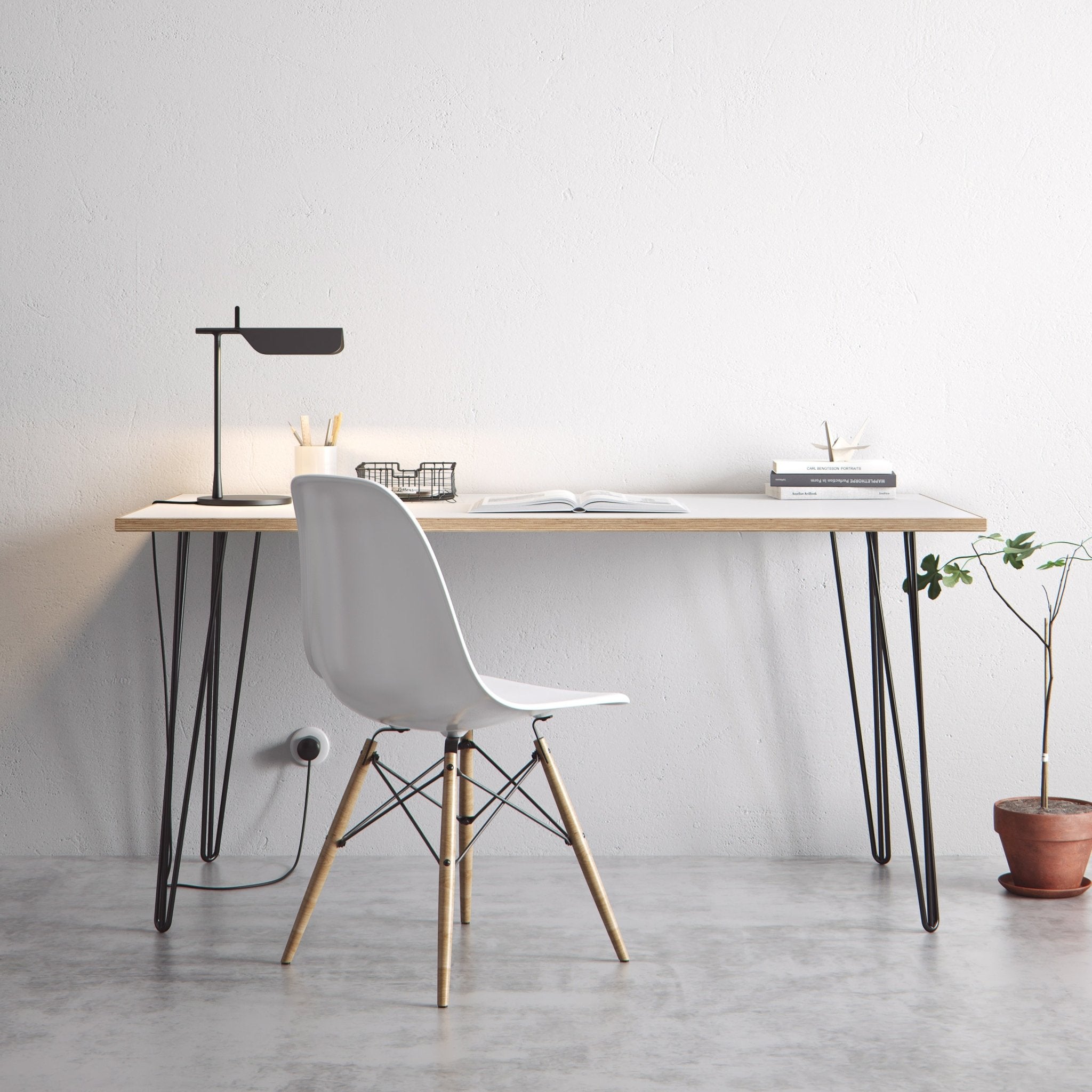 Hairpin Table (White)-White-Small (60cm x 120cm)-The Hairpin Leg Co.
