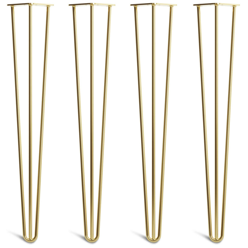 Satin Brass Hairpin Legs-28" / 71cm - Desk & Dining Table-3 Rod-The Hairpin Leg Co.