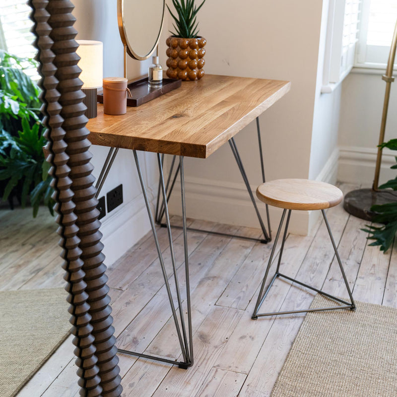 Oak Desk & Steel End Frame Hairpin Legs