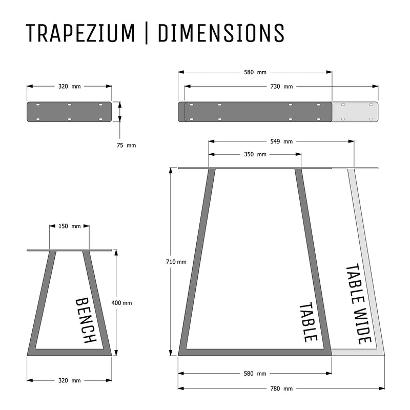 Trapezium Industrial Legs | 71cm Table Wide