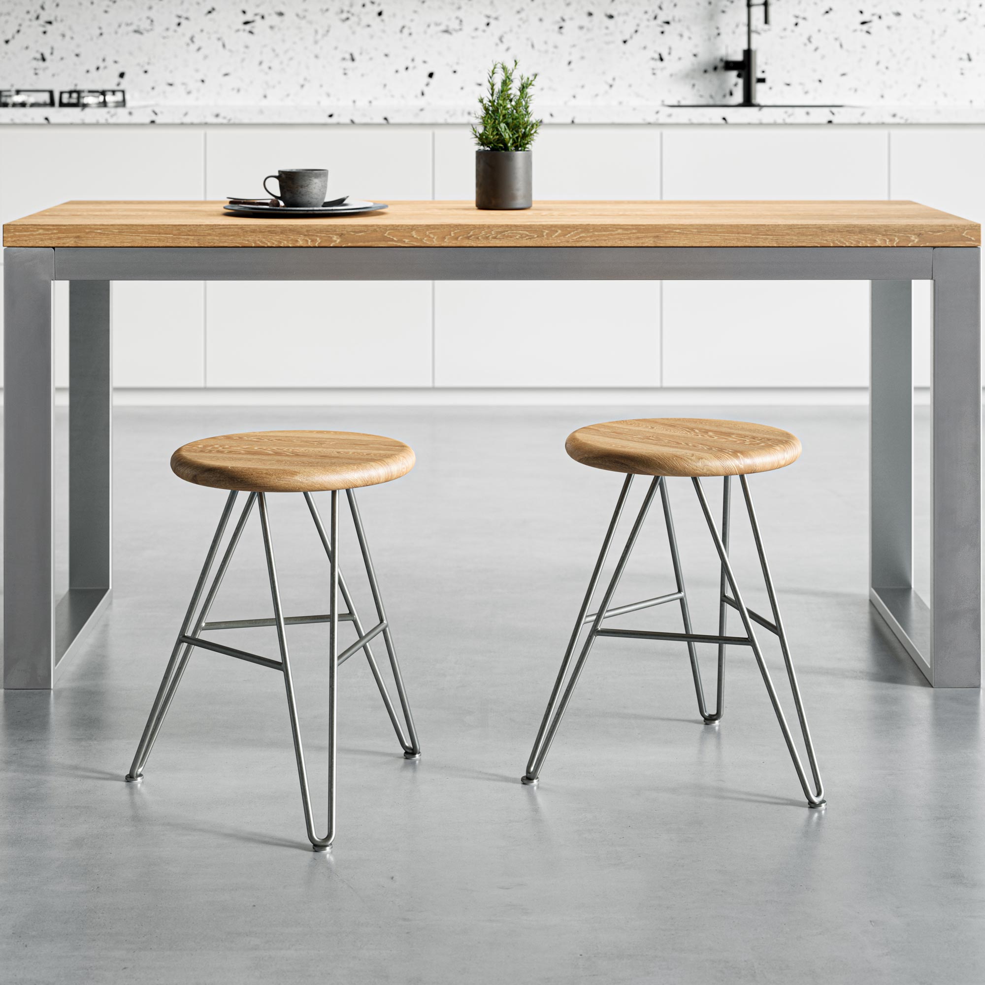 Hairpin Stool, Oak-65cm / 25.5 inch - Kitchen Stool-Black-The Hairpin Leg Co.