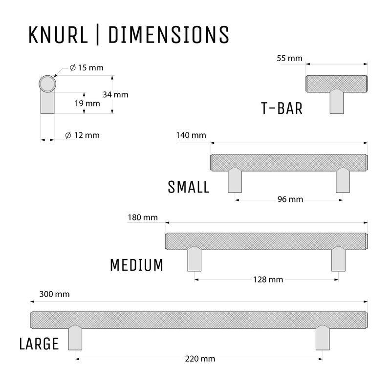 Knurl 15mm Pull Handle-Brushed Brass-T-Bar 55mm-The Hairpin Leg Co.